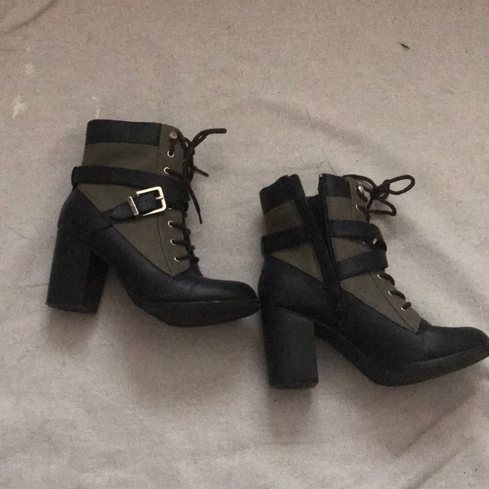 Olive Green and Black Chunky Boots